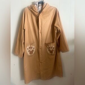 Disney, Tan Hooded Raincoat with Paw Print Pockets, long fitted Cute animal hood